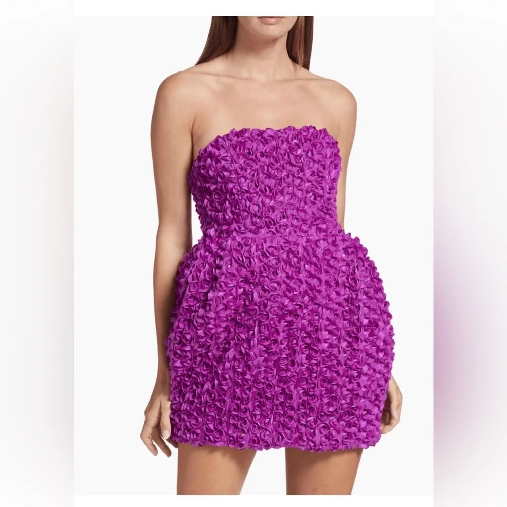 Rotate 3D Flower Strapless Minidress in pink size 6  Worn once, like new